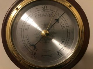 Vintage Taylor Banjo Wood & Brass Wall Barometer Weather Station,  USA 3