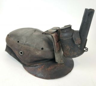 Rare Antiqie T.  R.  Jones Coal Miners Cap Hat With Oil Lamp