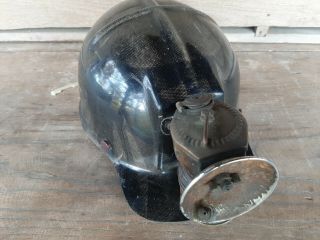 Vintage Msa Comfo Cap Tiger Stripe Miner’s Hard Hat Helmet With Carbide Light