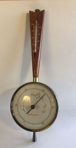 Vintage Mid Century Modern Airguide Teak & Brass Barometer