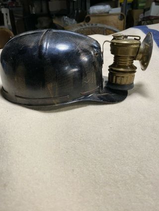 Vintage Msa Comfo Tiger Striped Fiberglass Coal Miner Hard Hat/helmet With Lamp