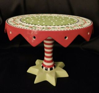 Department 56 Holiday/christmas 8 " Pedestal Cake Plate Red & White Dept 56