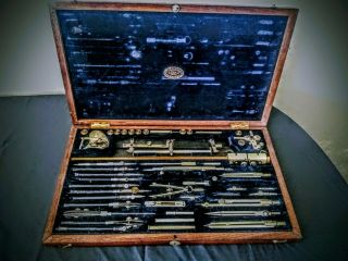 Vintage E O Richter & Co Pracision Drawing Instruments Drafting Set Compass Case