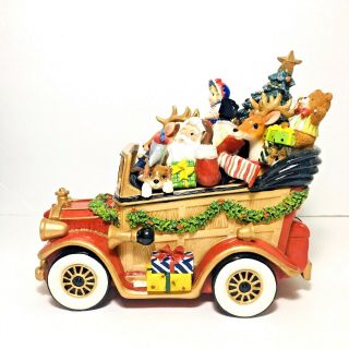 Fitz & Floyd Musical Santa Car Mobile " We Wish You A Merry Christmas " Ceramic