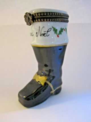 Signed & Numbered Limoges France Christmas Santa Boot Peint Main Trinket Box