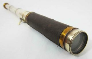 FINE ANTIQUE 3 DRAW BRASS TELESCOPE on TABLE STAND 1850 marine boat yacht 2