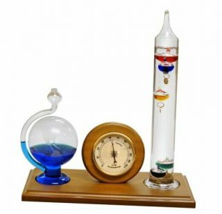 Analog Weather Station,  With Galileo Thermometer,  Glass Barometer,  And Analog H
