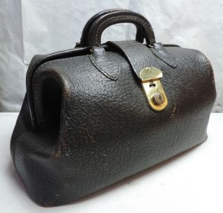 Vintage Antique Schell Medical Doctors House Call Bag Black Leather Satchel