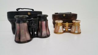 2 Pairs Antique Lemaire Fabi Mother Of Pearl Opera Glasses Binoculars With Cases
