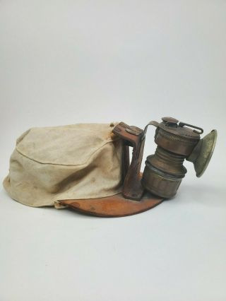 Vintage Coal Miners Cloth Hat with Guy Dropper Carbide Lamp 2