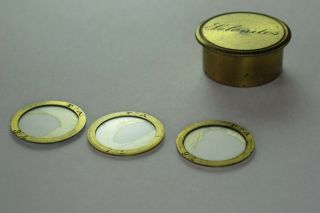 Antique Microscope Slides.  Brass Cased Set Of 3 Selenites.  (smith & Beck?).