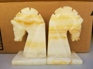Horse Head Bookends Hand Carved Onyx Rock Marble