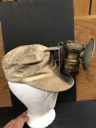 Vintage Miners Hat With Lamp