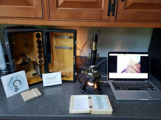 Vintage Carl Zeiss Jena Microscope In Wood Case