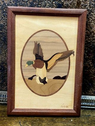 Hudson River Inlay Nelson Wood Marquetry Flying Duck Wall Art / Cabin Lake Decor