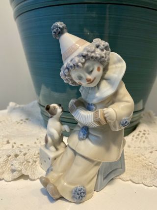 Lladro Figurine Pierrot With Concertina Clown Playing Accordion & Puppy Dog