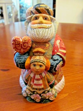 G.  Debrekht Russian " Father Christmas " W/ Girl Colorful Highly Detailed Figurine