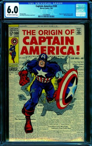 Captain America 109 Cgc 6.  0 - - 1969 - - Origin Of Capa.  Kirby Cover 1265408005