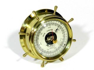 Vintage Brass Ships Wheel Barometer