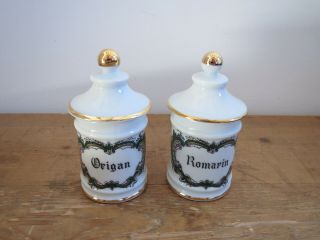 Oregano And Rosemary Apothecary Jars / Pharmacy Pots French Limoges Porcelain