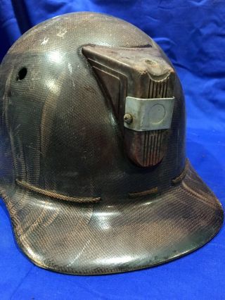 VTG Tiger Striped MINERS HAT WITH SHANKLIN CARBIDE LAMP 2lb Calcium Carbide Can 3