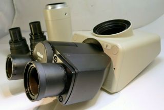 Nikon Labophot - 2 Microscope Part Head With Camera T2 Mount Adapter Trinocular