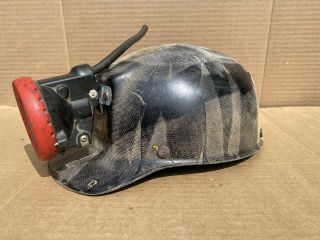 Vintage Msa Comfo Tiger Striped Fiberglass Coal Miner Hard Hat/helmet With Lamp