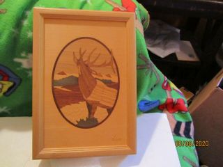 Hudson River Inlay Marquetry Elk Picture No 85 By Nelson Usa
