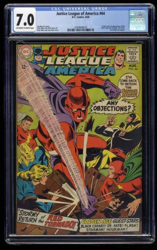 Justice League Of America 64 Cgc Fn/vf 7.  0 Off White To White