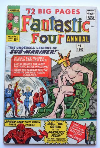 Fantastic Four Annual 1,  1963,  Sub - Mariner,  1st Krang,  Very Good,  White Pgs