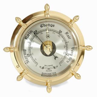 Barometers - Brass Ships Wheel Barometer - Weather Instruments - Nautical Decor