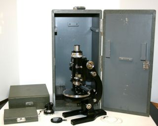 American Optical Ao Spencer Polarizing Microscope W Case Objectives & Extra