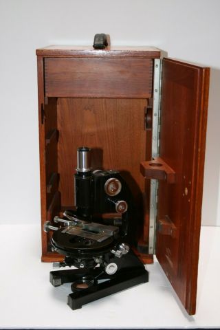 Vintage Bausch & Lomb Binocular Microscope W Wood Case W Objectives &