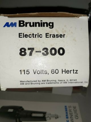 Charles Bruning Electric Drafting Eraser Model 87 - 300 w/ Owner’s Guide & Box 2