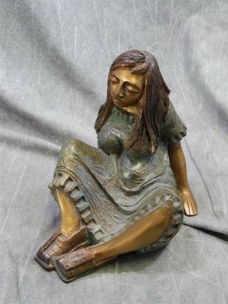 Mario Rangel Gomez Bronze Sculpture Of A Woman Seated On The Ground Detail