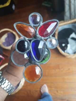 Vintage 12 Inch Brass And Stained Glass Kaleidoscope