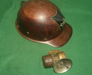 VTG M.  S.  A SKULLGARD MINERS HAT WITH GUYS DROPPER CARBIDE LAMP Inv RB01 3