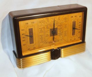 1927 Taylor Stormoguide Art Deco Barometer Thermometer Hygrometer Bakelite Brn
