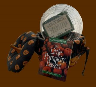 1997 Longaberger Little Pumpkin Basket Set: Black Pumpkin Liner,  Protector,  Lid
