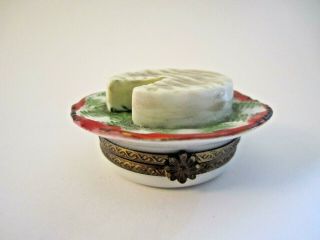 Parry Vieille (pv) Peint Main Limoges France Brie Cheese Hinged Trinket Box