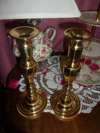 2 Large Baldwin Solid Brass Candle Holders 11 " Tall