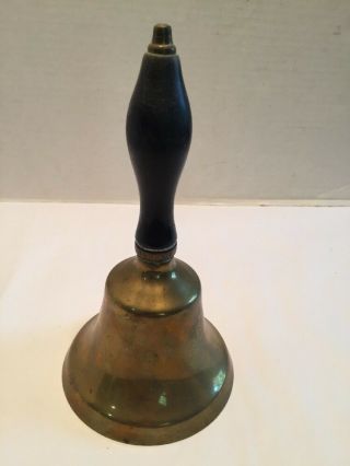 Antique Brass 7.  5” Wood Handle School House Teacher Bell Deep Patina High Sound