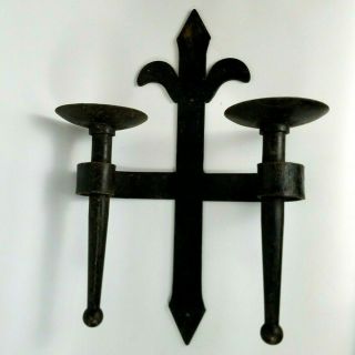 Gothic Wrought Iron Candle Holder Wall Mounted Steel Sconces Castle Medieval