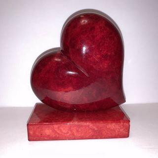 Alabaster Red Heart Bookend Hand Carved By Ducceschi Italy 6.  25” Marble
