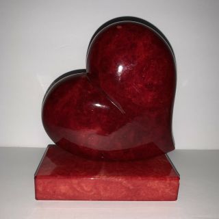 Alabaster Red Heart Bookend Hand Carved by Ducceschi Italy 6.  25” Marble 2