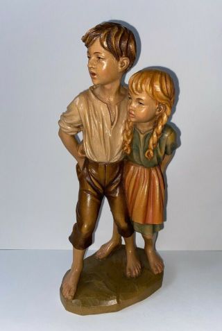 Anri Kuolt Wood Carving Figurine Hansel & Gretel Hiding Sandwiches Italy N133 Qq