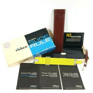 Pickett N 3 - Es Power Log Exponential Slide Rule W/ Case,  Box,  Instruction Books