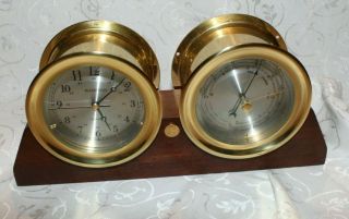 Hampton Brass Ships Clock & Barometer Set On Display Stand