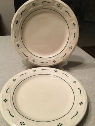 Set Of 2 Longaberger Pottery Woven Traditions Heritage Green Dinner Plate 10 "
