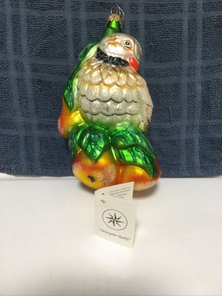 Christopher Radko Hand Blown Glass Christmas Ornament Partridge In A Pear Tree